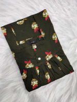 Comfortable Front Open Cotton Nighty With Buttons, 3/4th Sleeves - 55 inches long - Green - Image 3