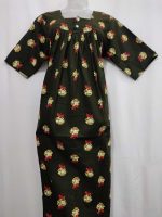 Comfortable Front Open Cotton Nighty With Buttons, 3/4th Sleeves - 55 inches long - Green - Image 4