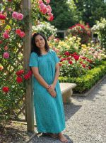 Traditional cotton nighty, 55 Inches Length - Green Colour - Image 2