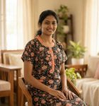 Comfortable Churidar Model Cotton Nighty with Collar & Buttons - 55 Inches Long - Green