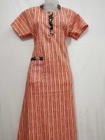 Comfortable Churidar Model Cotton Nighty with Collar- 55 Inches Long - Peach - Image 4