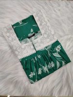 Front Open Cotton Nighty With Buttons, Hakoba yoke, 55 Inches Length - Green Colour - Image 3