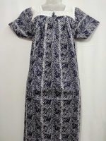 Front Open Cotton Nighty With Buttons, Hakoba yoke, 55 Inches Length - Blue Colour - Image 4