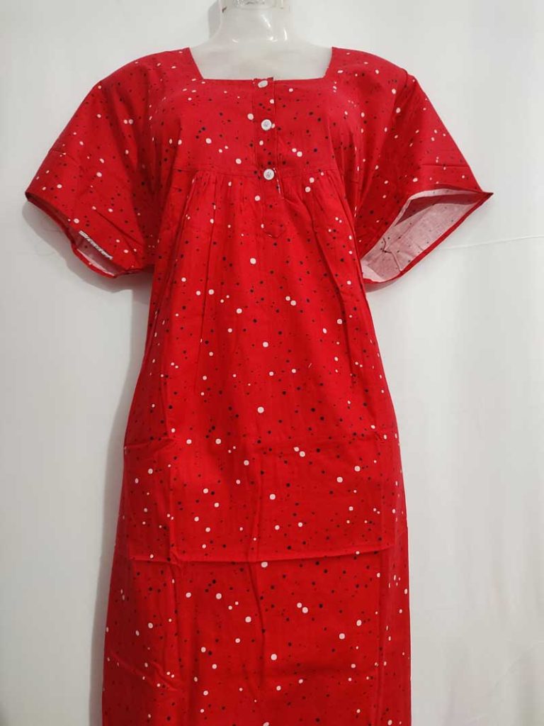 - Front Open Nighty With Pleats Stitching - Front Open Nighty With Pleats Stitching