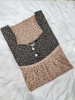 Front Open Cotton Nighty With Buttons, 55 Inches Long, Square Neck - Cream - Image 3