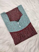 Front Open Cotton Nighty With Buttons, 55 Inches Long, Square Neck - Maroon - Image 3