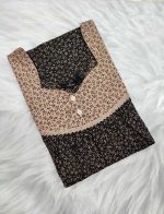 Front Open Cotton Nighty With Buttons, 55 Inches Long, Square Neck - Black - Image 3