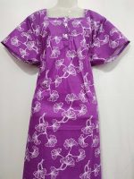 Comfortable Front Open Cotton Nighty With Buttons- 57 inches long -Violet - Image 4