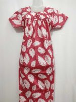 Traditional cotton nighty, Thali detailing on neck, 55 Inches Length - Peach - Image 4