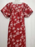 Comfortable Front Open Cotton Nighty With Buttons- 57 inches long -Maroon - Image 4