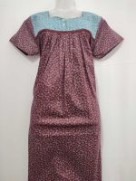 Front Open Cotton Nighty With Buttons, 55 Inches Long, Square Neck - Maroon - Image 5