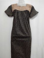 Front Open Cotton Nighty With Buttons, 55 Inches Long, Square Neck - Black - Image 4