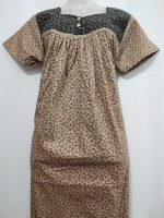 Front Open Cotton Nighty With Buttons, 55 Inches Long, Square Neck - Cream - Image 4