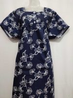 Comfortable Front Open Cotton Nighty With Buttons- 57 inches long - Blue - Image 4