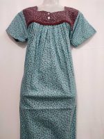 Front Open Cotton Nighty With Buttons, 55 Inches Long, Square Neck - Light Green - Image 4