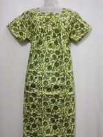 Front Open Cotton Nighty With Buttons, 55 Inches Long, Square Neck - Green - Image 4