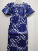 Front Open Cotton Nighty With Buttons, 55 Inches Long, Square Neck - Blue - Image 4