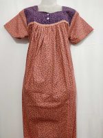 Front Open Cotton Nighty With Buttons, 55 Inches Long, Square Neck - Light Peach - Image 4