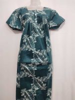 Front Open Cotton Nighty With Buttons, 55 Inches Long, Square Neck - Green - Image 4