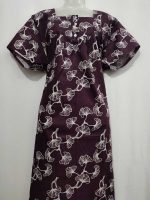 Comfortable Front Open Cotton Nighty With Buttons- 57 inches long -Brown - Image 4