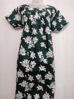 Front Open Cotton Nighty With Buttons, 55 Inches Long, Square Neck - Green - Image 4