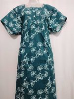 Comfortable Front Open Cotton Nighty With Buttons- 57 inches long -Green - Image 4