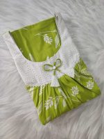 Comfortable Cotton Nighty With Hakoba Round Neck - 55 Inches Long - Green - Image 3