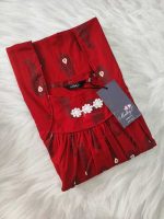 Traditional cotton nighty, 55 Inches Length - Red - Image 3