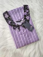 Comfortable Churidar Model Cotton Nighty With Peter Pan Collar- 55 Inches Long - Violet - Image 4