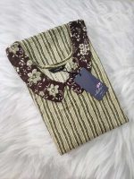 Comfortable Churidar Model Cotton Nighty With Peter Pan Collar- 55 Inches Long - Light Green - Image 3