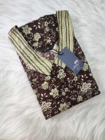 Comfortable Churidar Model Cotton Nighty With Peter Pan Collar- 55 Inches Long - Coffee Brown - Image 3