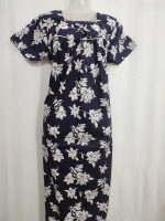 Traditional cotton nighty, 55 Inches Length - Dark Blue - Image 4