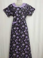 Comfortable Churidar Model Cotton Nighty With Peter Pan Collar- 55 Inches Long - Black - Image 4