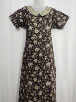 Comfortable Churidar Model Cotton Nighty With Peter Pan Collar- 55 Inches Long - Coffee Brown - Image 4