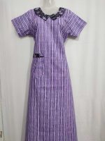 Comfortable Churidar Model Cotton Nighty With Peter Pan Collar- 55 Inches Long - Violet - Image 5