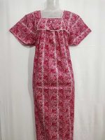 Traditional cotton nighty, 55 Inches Length - Magenta - Image 4