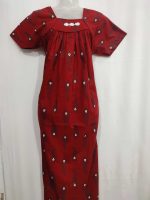Traditional cotton nighty, 55 Inches Length - Red - Image 4