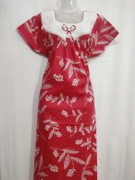 Comfortable Cotton Nighty With Hakoba Round Neck - 55 Inches Long - Red - Image 4