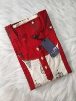 Comfortable Churidar Model Cotton Nighty - 55 Inches Long - Red - Image 3