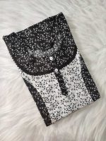 Comfortable Churidar Model Cotton Nighty - 55 Inches Long - Black + White - Image 3