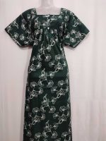 Comfortable Front Open Cotton Nighty With Buttons- 57 inches long - Green - Image 4