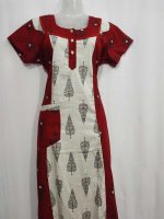 Comfortable Churidar Model Cotton Nighty - 55 Inches Long - Red - Image 4