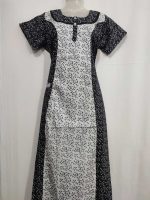 Comfortable Churidar Model Cotton Nighty - 55 Inches Long - Black + White - Image 4