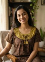 Comfortable Cotton Nighty With Round Neck - 55 Inches Long - Coffee Brown Colour