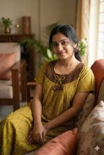 Comfortable Cotton Nighty With Round Neck - 55 Inches Long - Mustard Yellow Colour