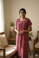 Traditional cotton nighty, 55 Inches Length - Brown colour - Image 2