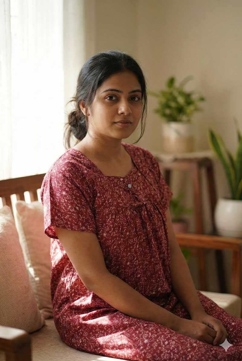 IMG_7446 Traditional cotton nighty, 55 Inches Length - Brown colour - Image 1