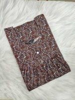 Traditional cotton nighty, Thali detailing on neck, 55 Inches Length - Brown colour - Image 3