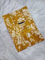 Traditional cotton nighty, Thali detailing on neck, 55 Inches Length - Yellow colour - Image 3