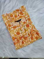Front Open Cotton Nighty With Buttons, 55 Inches Long, Cream + Orange colour - Image 3